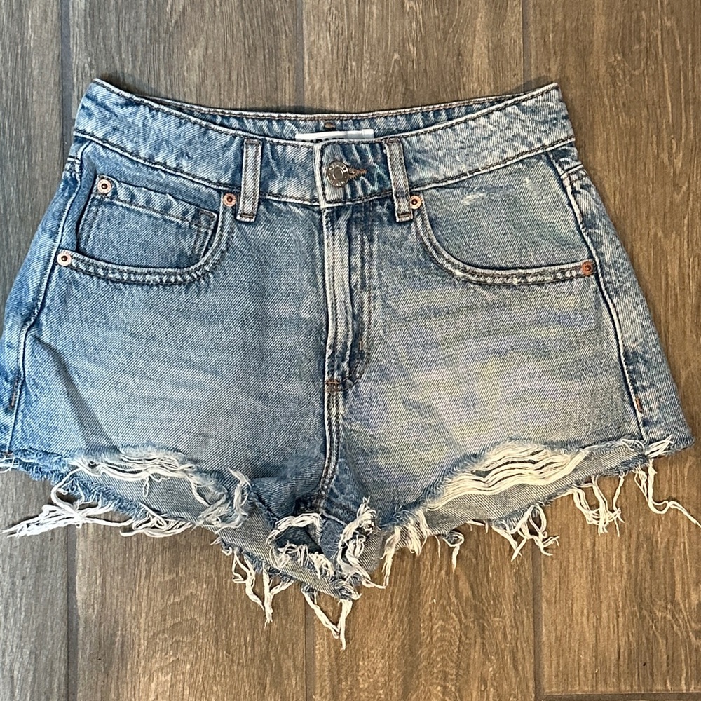 Garage Blue Distressed Jean Shorts. Festival Size 0/24.